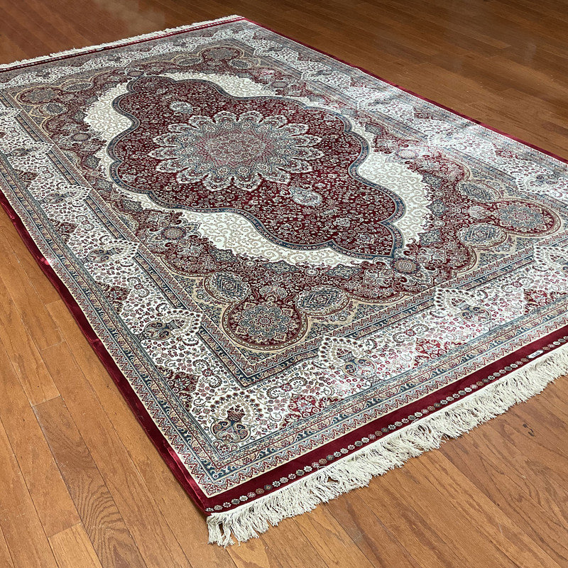 Tapis Kashimiri en soie fait à la main 6 pi x 9 pi Herat ORIENTAL