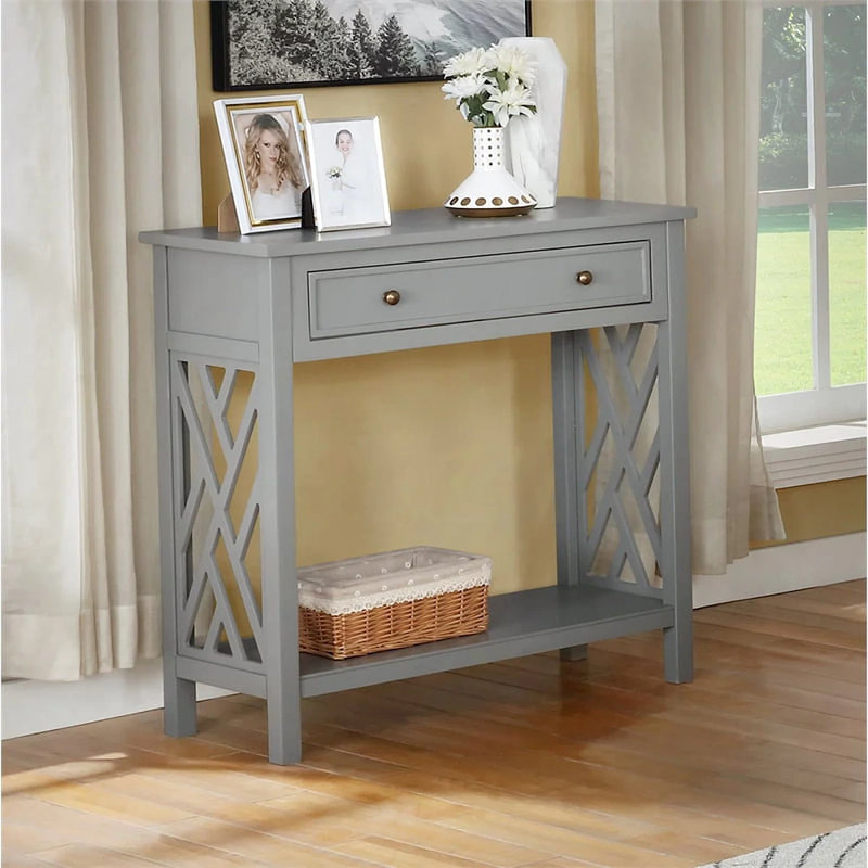Lund 32" Wide Wooden Rectangular Entryway Console Sofa Table With 1 Drawer And 1 Shelf, Gray