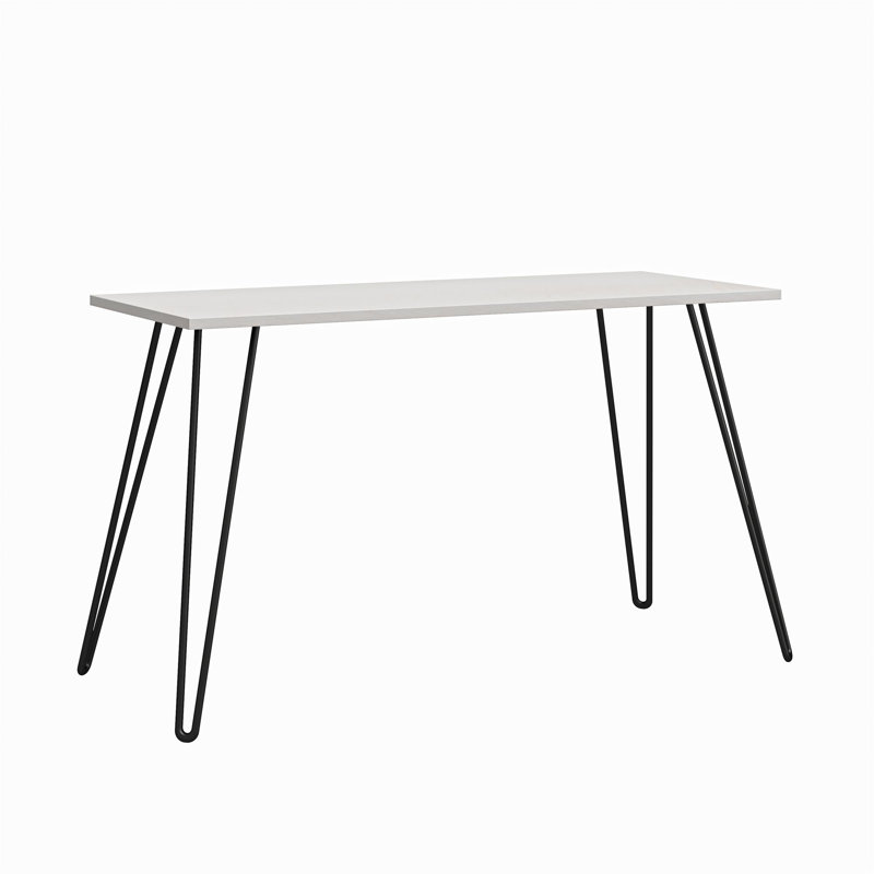 Bureau d'écriture Jackie avec pieds en épingle à cheveux en métal et plateau en bois d'ingénierie, Plateau blanc / cadre noir
