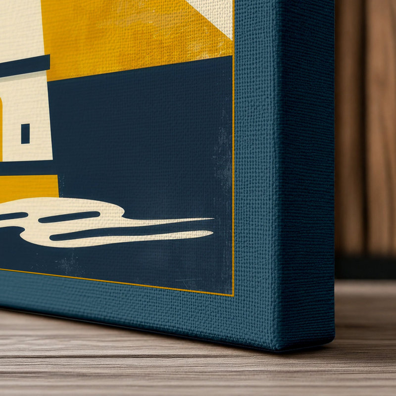 Lighthouse at Sunrise Coastal - Wrapped Canvas, 30x20 - 76.2 x 50.8 cm, Teal Border