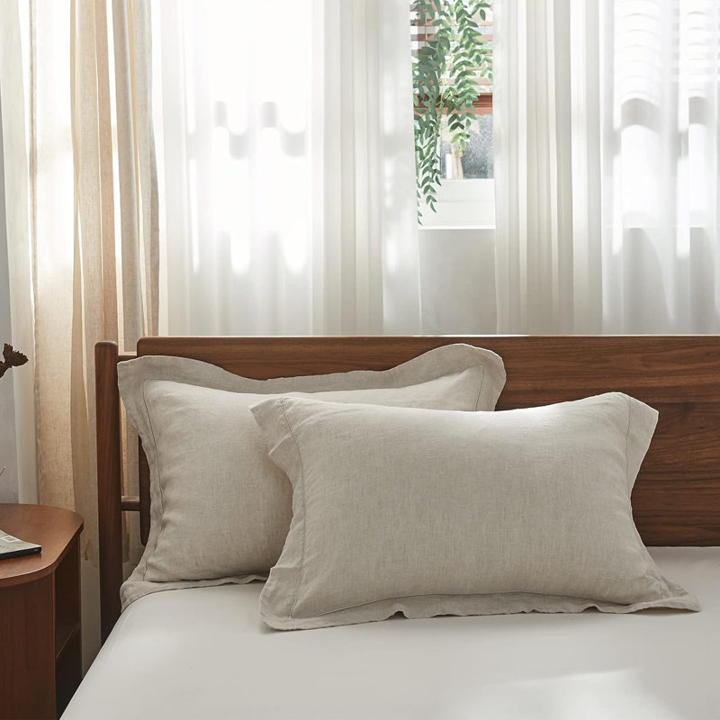 Ensemble de 2 taies d'oreiller 100% lin 100% lin français brodé, Taies d'oreiller pour grand lit, Lin