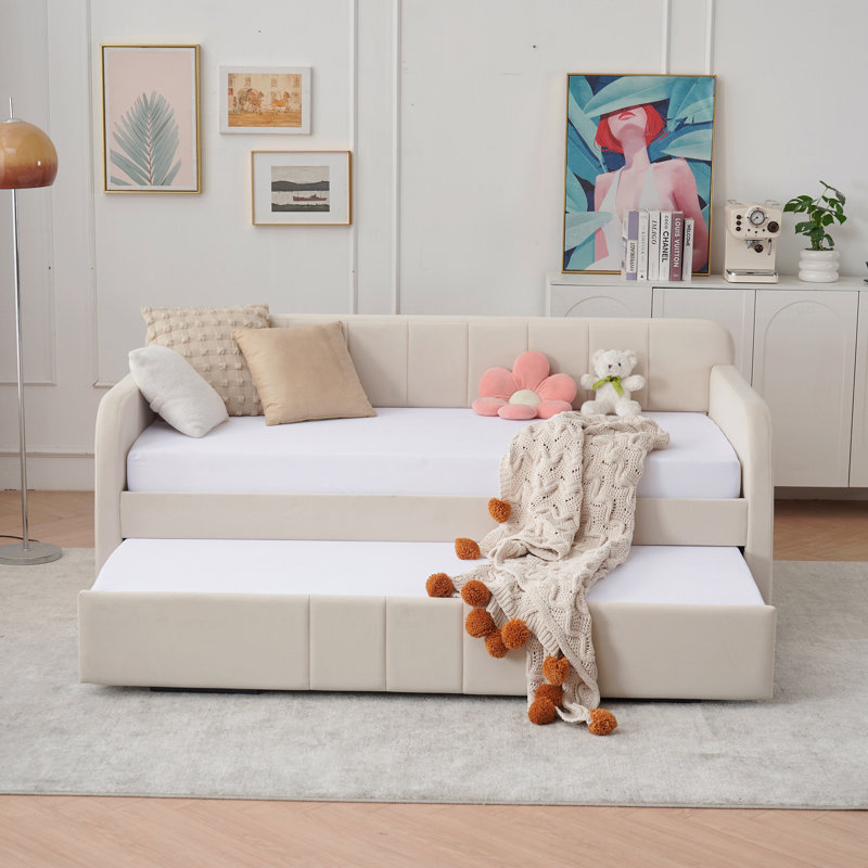 Lit de jour rembourré, structure de lit de jour simple avec lit gigogne, canapé-lit simple pour chambre d'amis dans le salon, support à lattes de bois