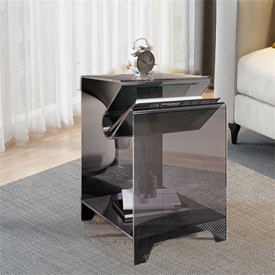 Beshir 16-inch Modern Italian Shaped Acrylic Living Room Negotiation Table with Side Magazine Bookshelf