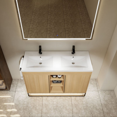 48" Freestanding Bathroom Vanity with Double Resin Sink