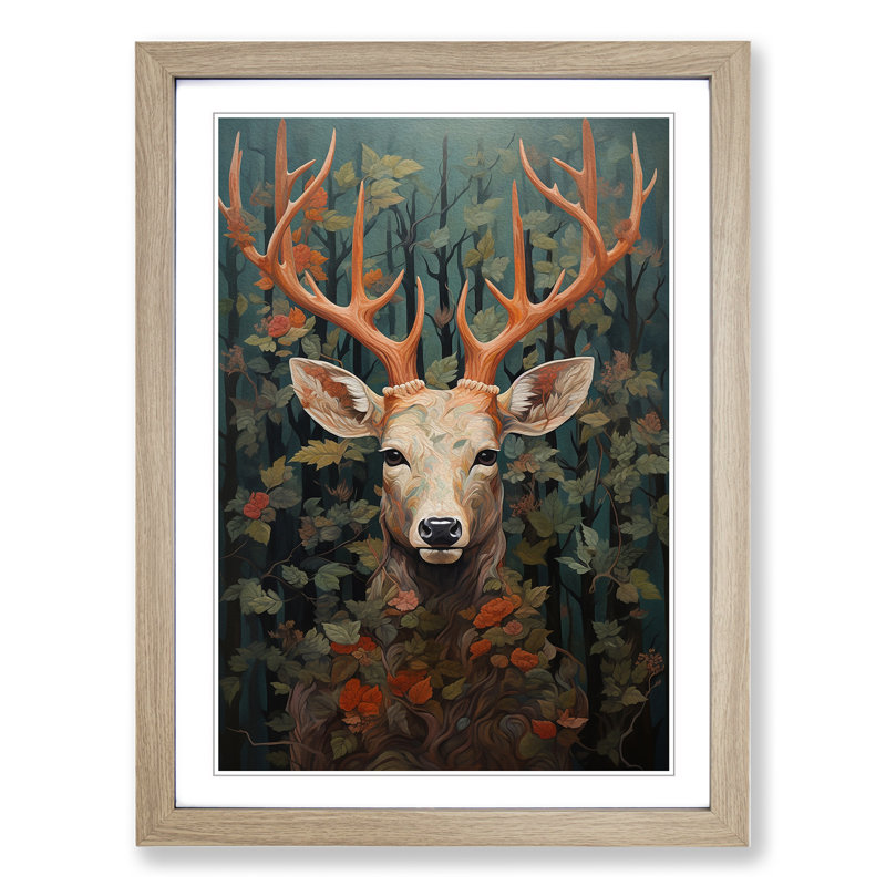 Deer Contemporary - Single Picture Frame Print on Wood, Oak, 34" H x 25" W x 2" D