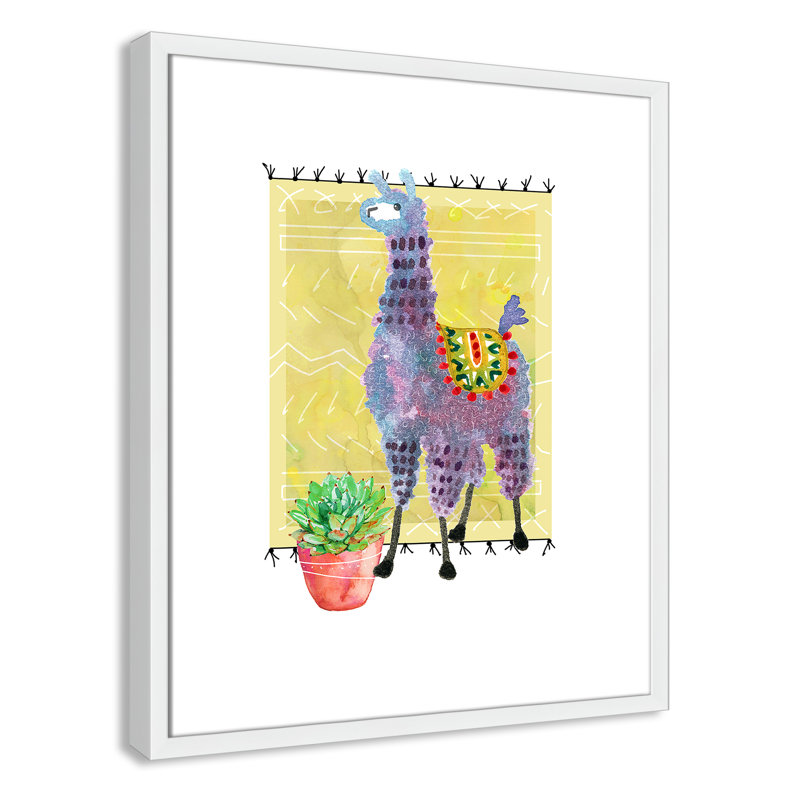 « jolie llama ii », art sur toile, H 25,5 po x l 21,5 po x P 1,18 po, Cadre blanc