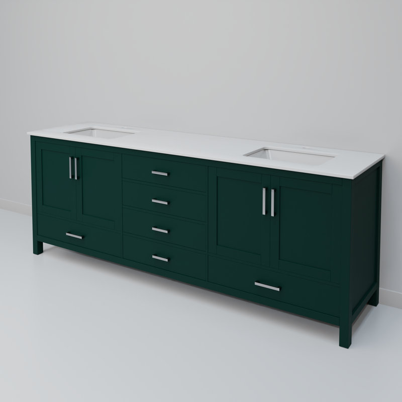 Ensemble de meuble-lavabo double 80 po Jacques, Marbre de culture blanc, Vert