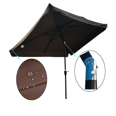 Outdoor Rectangular Market Umbrella 10x6.5ft, Canopy, Rust - Pole, Push Button Tilt, 10x6.5ft Patio For Swimming Pool, Crank And Waterproof Design