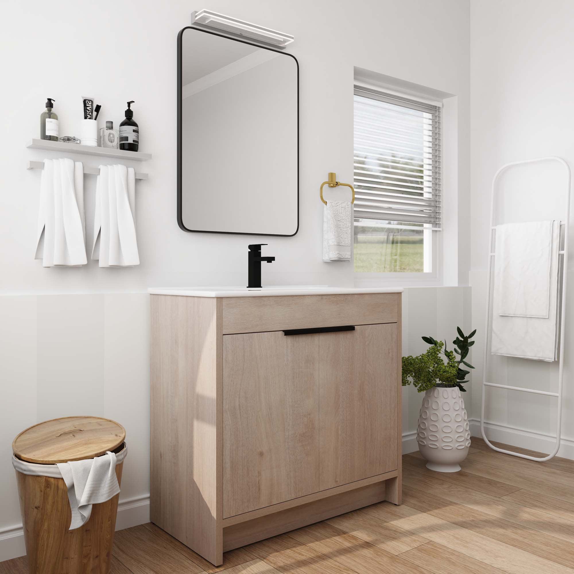 Ebern Designs Freestanding Bathroom Vanity With Ceramic Sink | Wayfair