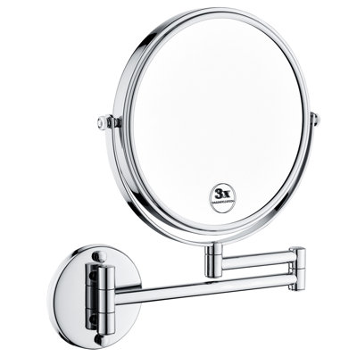 Miroir de maquillage grossissant à double DEL - 20 cm, fixation murale, extensible jusqu'à 30 cm, finition soignée, grossissement 1x/3x, rotation à 360°, étanche, fonction rasage avec loupe, bouton rotatif et étanche.