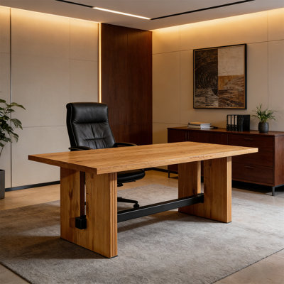 Solid Wood Desk – Rectangular Computer Desk for Home and Office