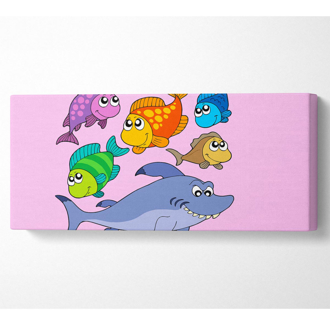 Haifisch und Fisch Rosa - Panorama-Leinwanddrucke im Wrapped Canvas