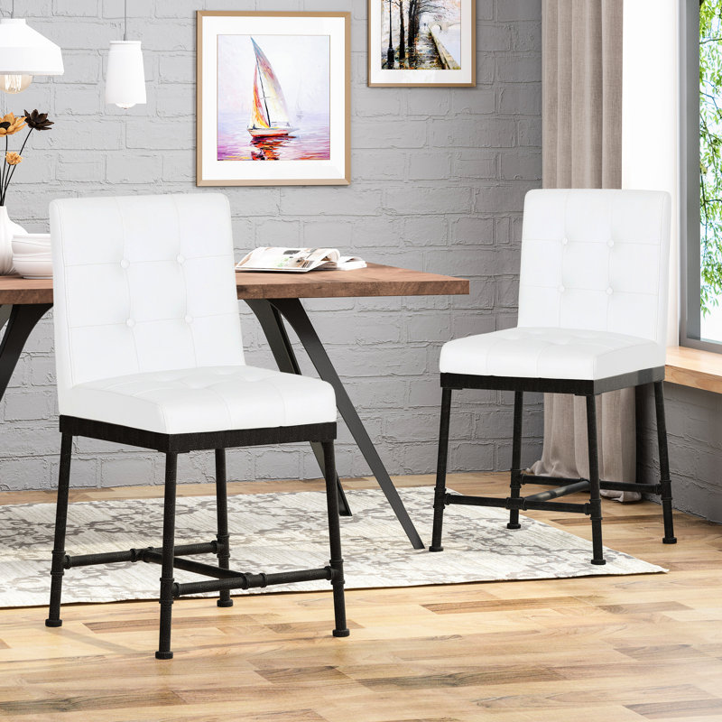 2 tabourets de comptoir industriels modernes - boutons en bois blanc P 23 po x H 38,8 po x 2 21,08 po