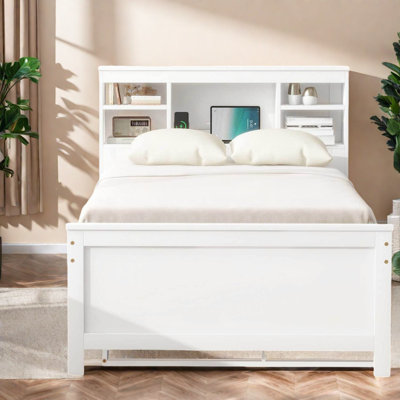 Lits modernes en bois blanc avec rangement, USB, lit gigogne simple pour la maison