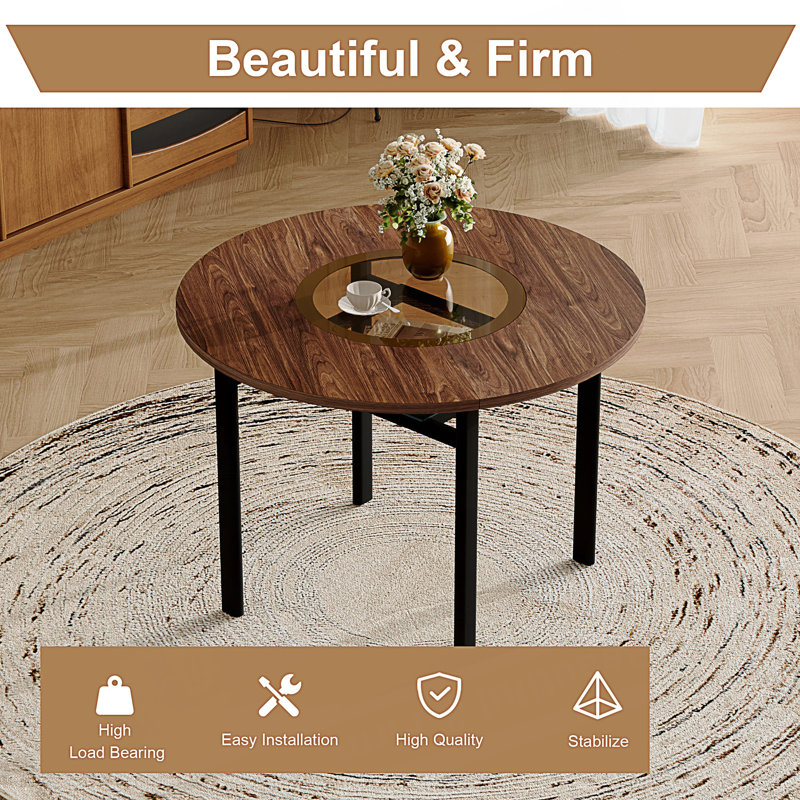 Table de salle à manger moderne moderne minimaliste avec incrustation de verre et support en métal