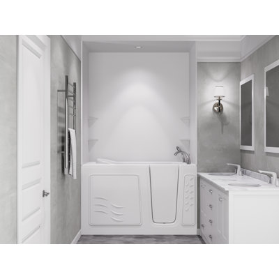 Baignoire à jets d'air à drain à droite de 30 po x 59 po en blanc avec ensemble de douche à carreaux 6 po Tub'n Wall Series