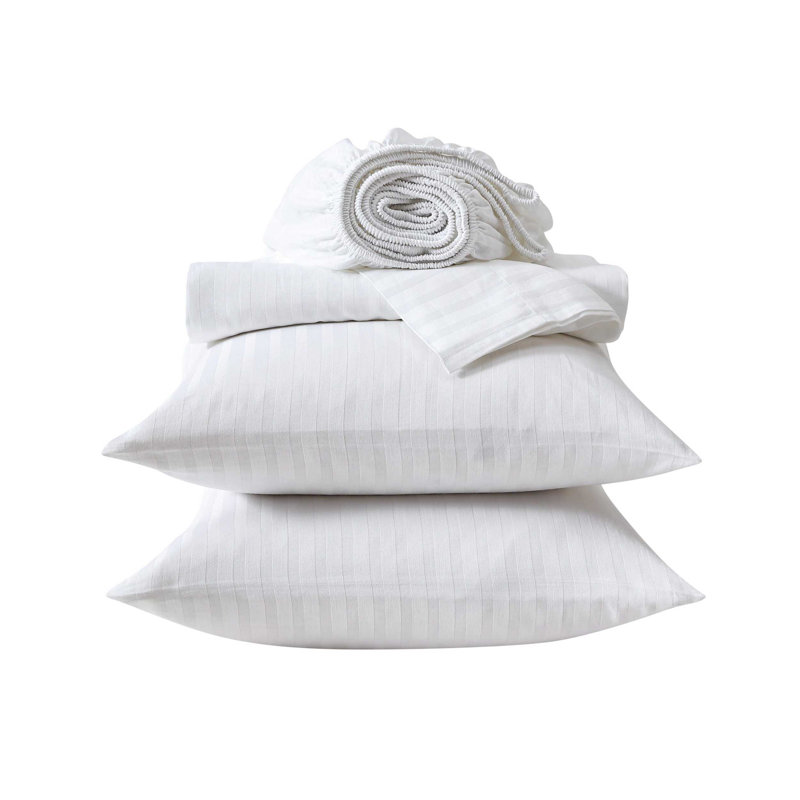 Vera Wang Dobby Stripe Cotton Sheet Set, King Sheet Set with 2 Pillowcases, White