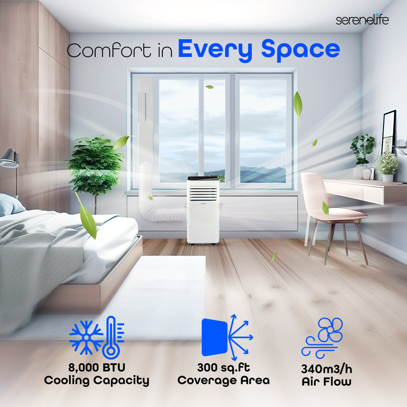 8000 BTU White Portable Air Conditioner with Remote Control