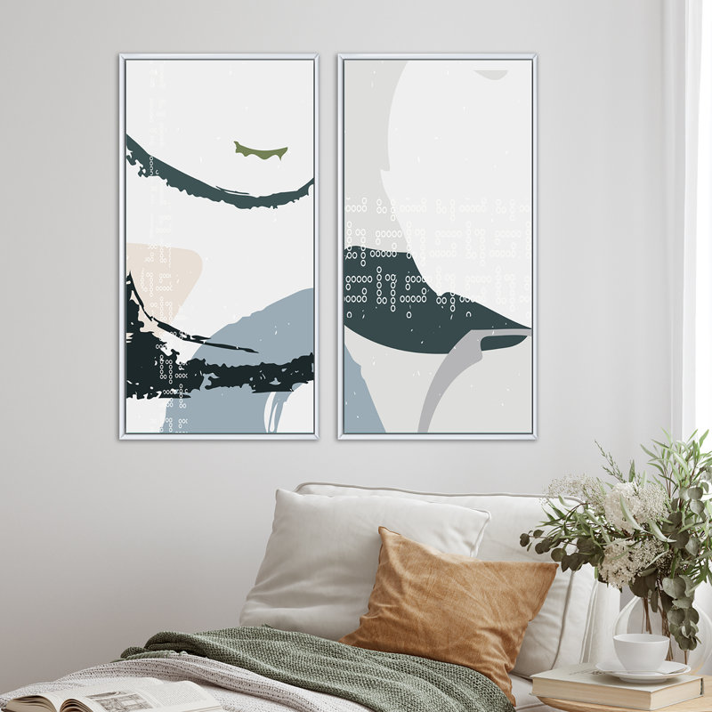 Abstract Minimalist I - 2 Piece Graphic Art Set on Canvas, 40" H x 40" W x 1.5" D, White Framed Canvas