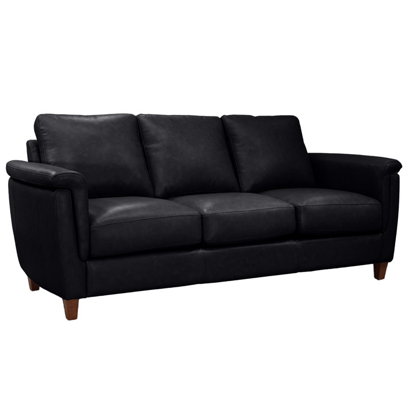 Canapé en cuir véritable 79 po Rambrij, Noir