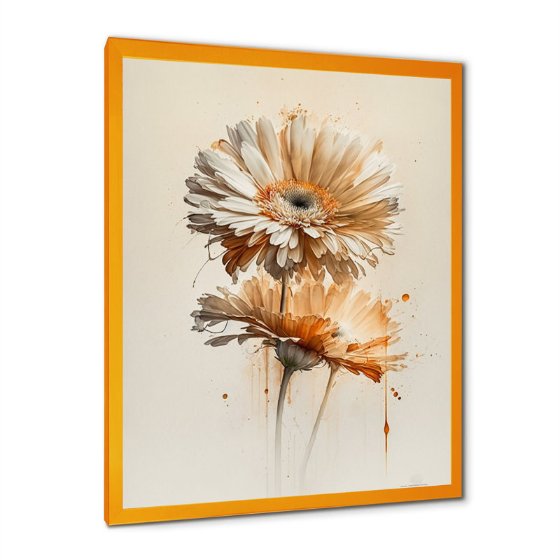 " Orange Gerbera Flower III ", Gold Picture Framed Canvas, 32" H x 16" W x 1" D