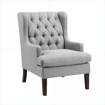 Button-Tufted Accent Chair for Adults, Upholstered Fabric Foam Cushion Seat, Available in Light Gray, Dark Gray, Charcoal Gray, Slate Gray, Living Room Furniture
