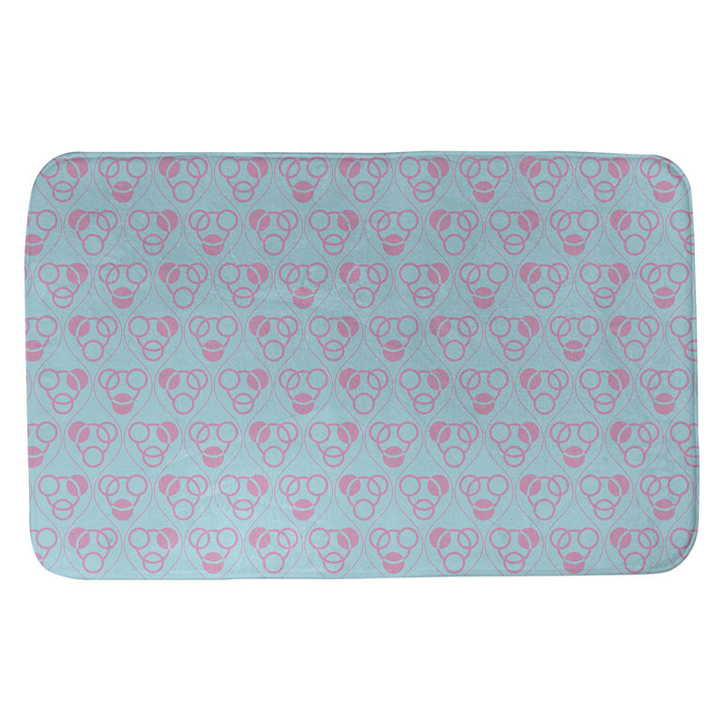 Tapis de bain géométrique rectangulaire antidérapant Circles Waves, l 17 po x L 24 po, Bleu sarcelle / rose