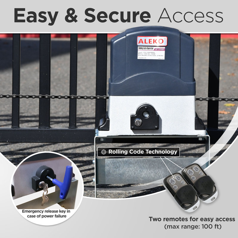 ALEKO AC2700 Heavy-Duty Sliding Gate Opener Kit with Remote Control