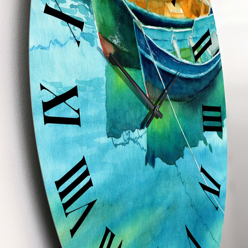 Bateaux de pêche à l'embarcadère - Horloge murale nautique et côtière, Petit