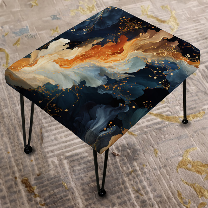 Orange And Teal Astral Marble Dreams - Marble Rectangle Ottoman