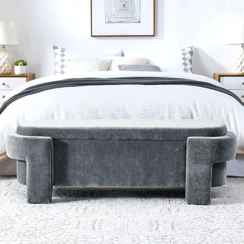 Banc repose-pieds contemporain avec rangement ovale pour le salon et la chambre à coucher - Gris, Gris