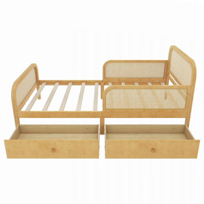 Lit plateforme en rotin avec tiroirs de rangement, tête et pied de lit, Twin, Natural