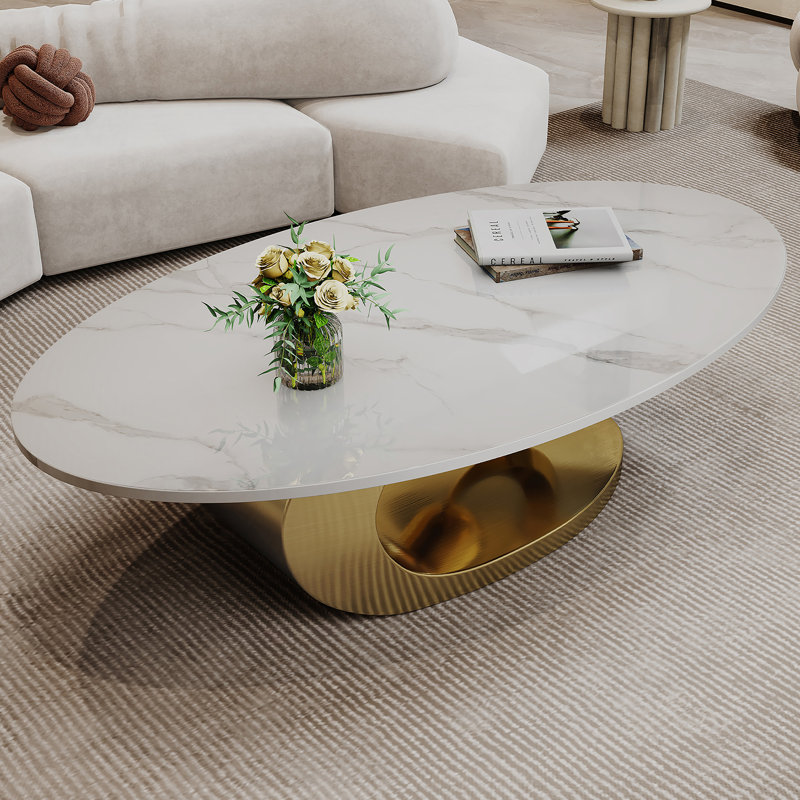 Table basse en marbre avec base sculpturale en acier inoxydable, Doré