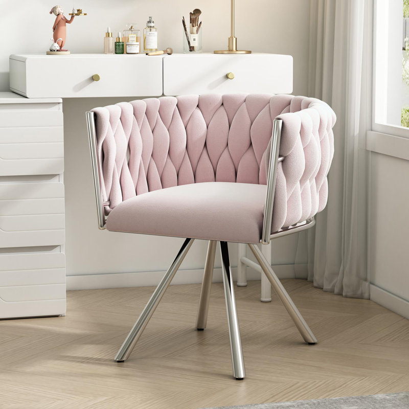 Authneil Velvet Metal Armchair, Silver, 1, Pink