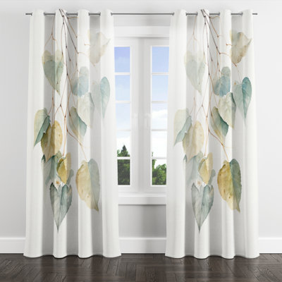 Green Leaves Minimalism Charm II - Leaves Grommet Curtain - Velvet Room Darkening Floral Curtain - 1 Panels