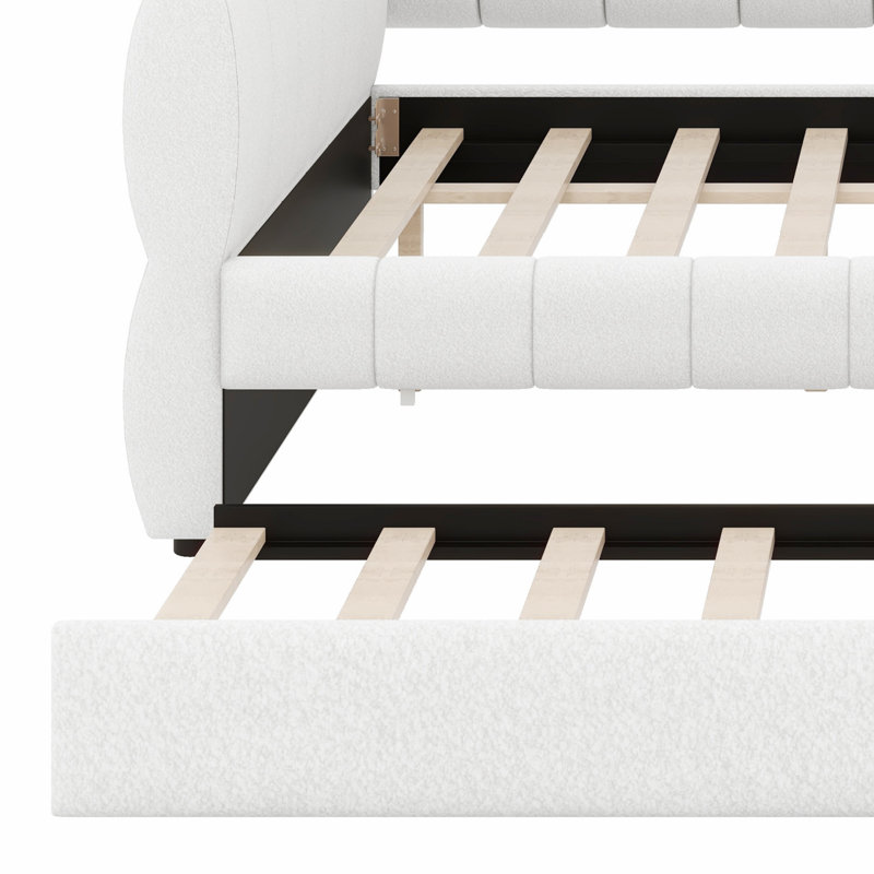 Lit tapissier peu encombrant avec lit gigogne et station de charge USB, Blanc