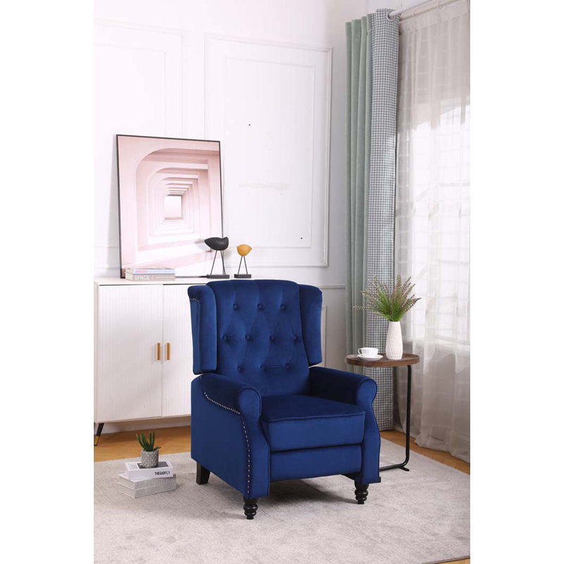 Chantilly 75cm Wide Velvet Wing Chair Recliner, Blue Velvet
