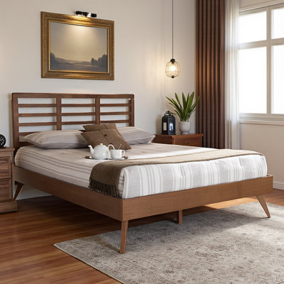 King Size Walnut Brown Finished Wood Platform Bed by Stapleton, 50.46'' H X 79.34'' W X 83.29'' L