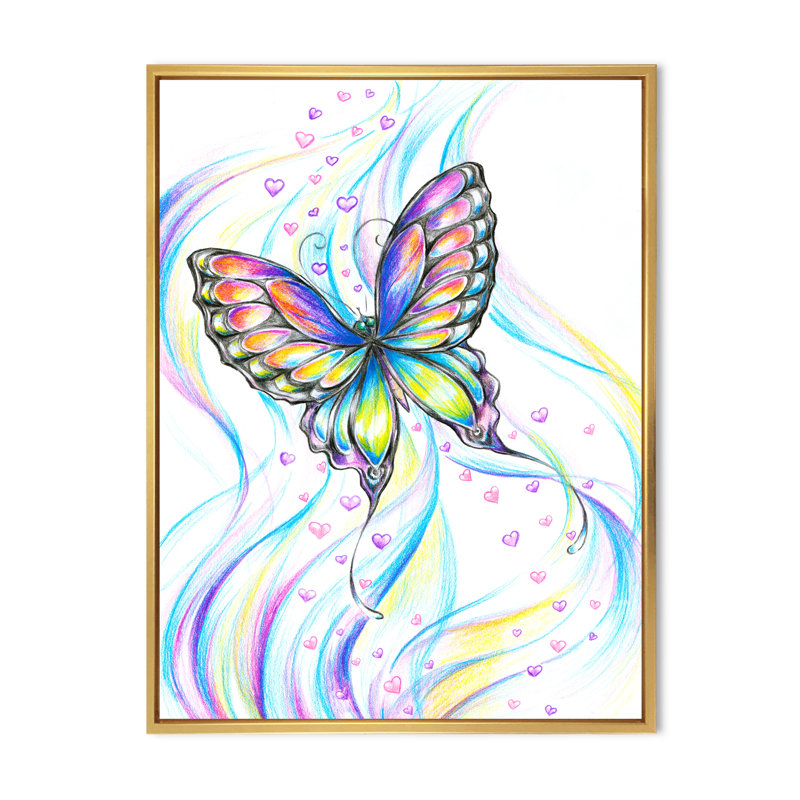 Iridiscent Butterfly - peinture sur toile, Toile encadrée dorée, H 40 po x l 30 po x P 1 po