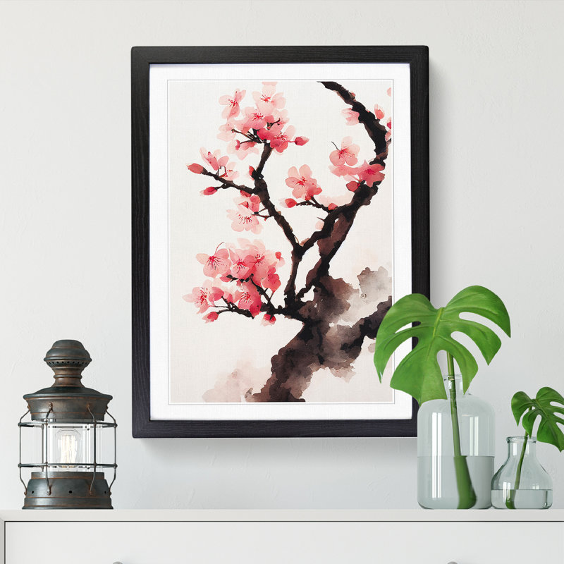 Watercolour Cherry Blossom Tree Vol.2 - Picture Frame Print, 64cm H x 46cm W x 2cm D, Oak