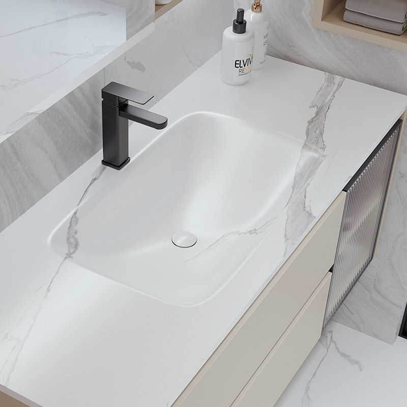 Simple light luxury cream style bathroom cabinet