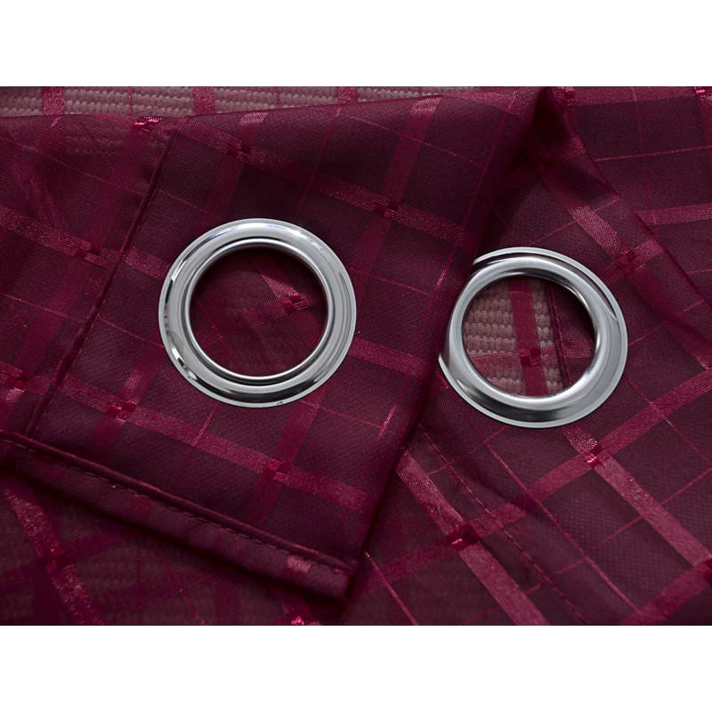 Jardine Plaid Stripe Sheer Window Curtain Panel, Burgundy