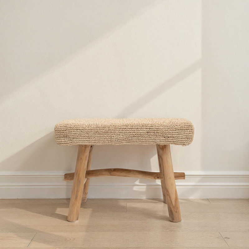 Sophie Woven Mendong and Teakwood Stool, Natural, Natural