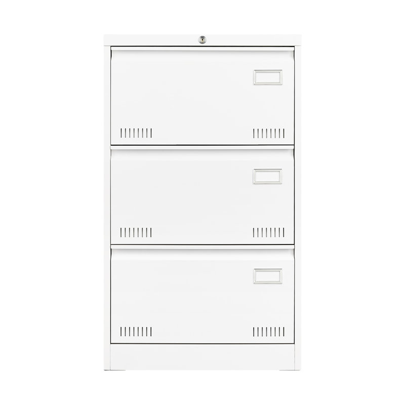 Classeur en métal blanc avec serrure, 3 tiroirs, tiroirs élargis pour un classeur de bureau amélioré et sécuritaire, White