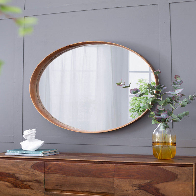 Miroir mural rond en bois D39,4 "x3"