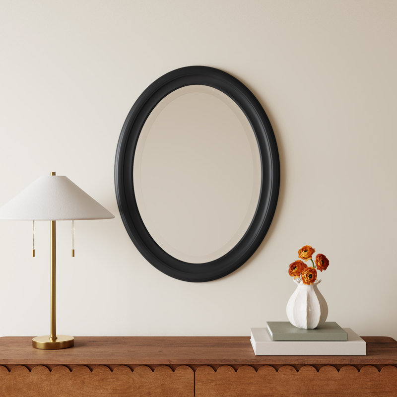 Borna Solid Wood Oval Mirror, Black