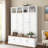 Farmhouse Hall Tree With Bench, Coat Rack, Open Compartments, 4 Cabinets And Enclosed Storage Spaces-1641066944