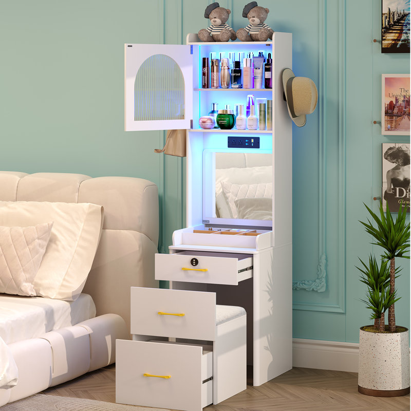 Dressing Table with Mirror, White