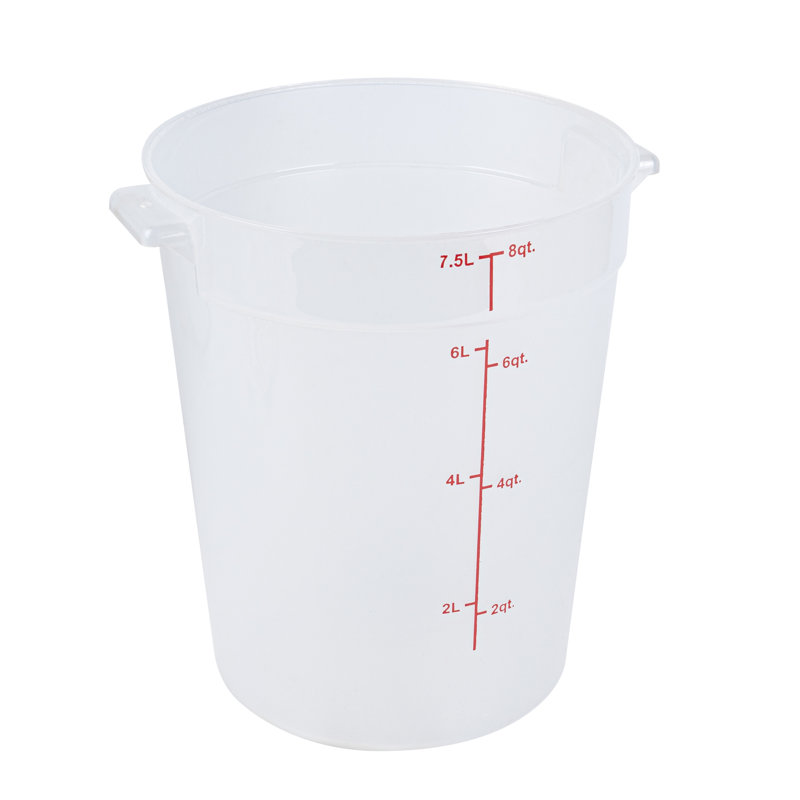 Contenant alimentaire de 8 pintes pour restaurant, 1 contenant translucide - couvercles vendus séparément, marqueurs de volume rouges, boîte à vaisselle, poignées latérales, pour ranger les aliments