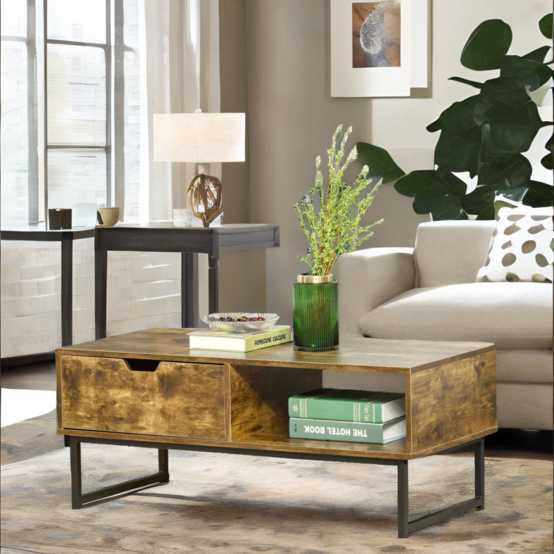 Anstadt Industrial Rustic Coffee Table With Drawer and Storage